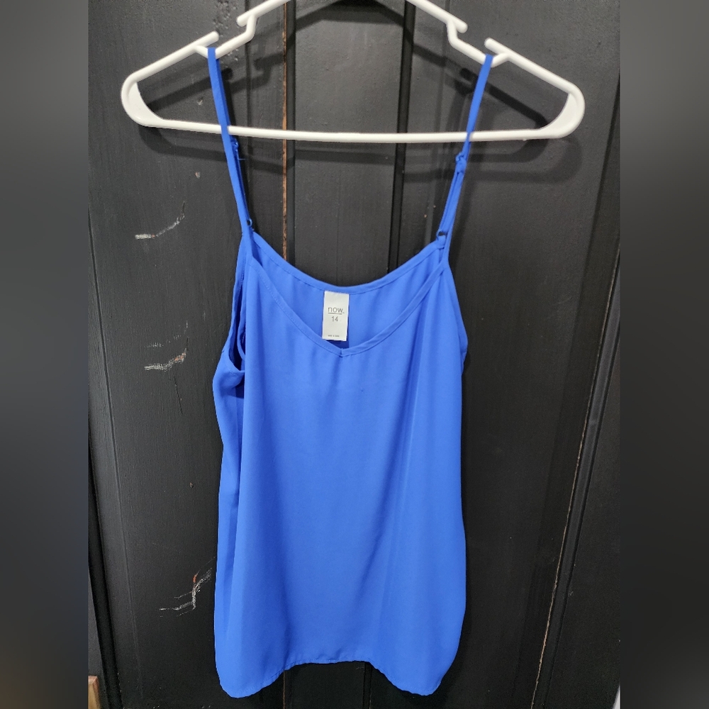 NOW Blue Spaghetti Strap Top, AUS size 14, not sheer